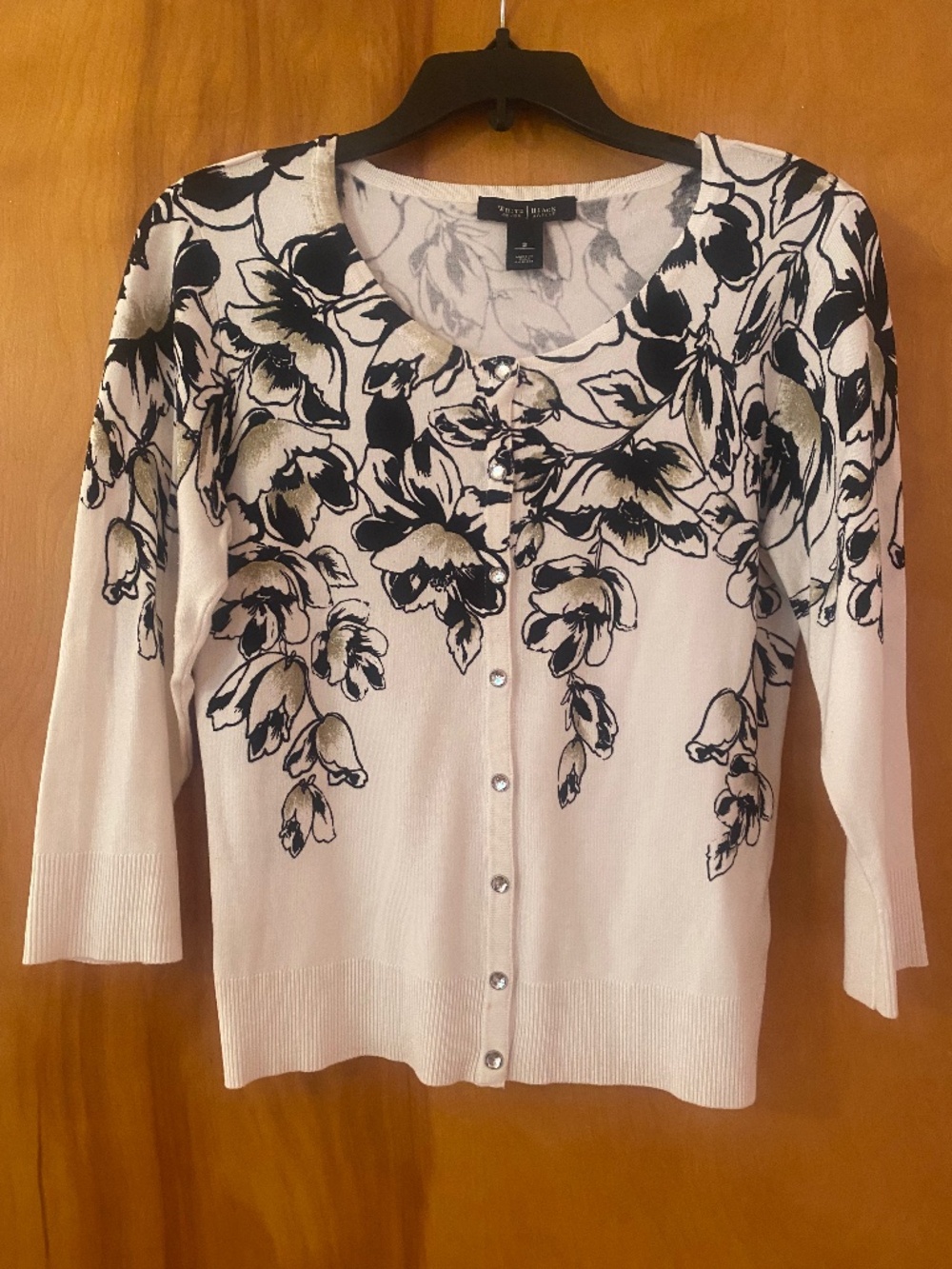 White House Black Market Black and White Floral Button-Front Cardigan